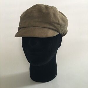 Genuine Suede Newsboy Cap Hat Unisex Tan Baker Boy Cabbie 70s Biker Moto Newsie